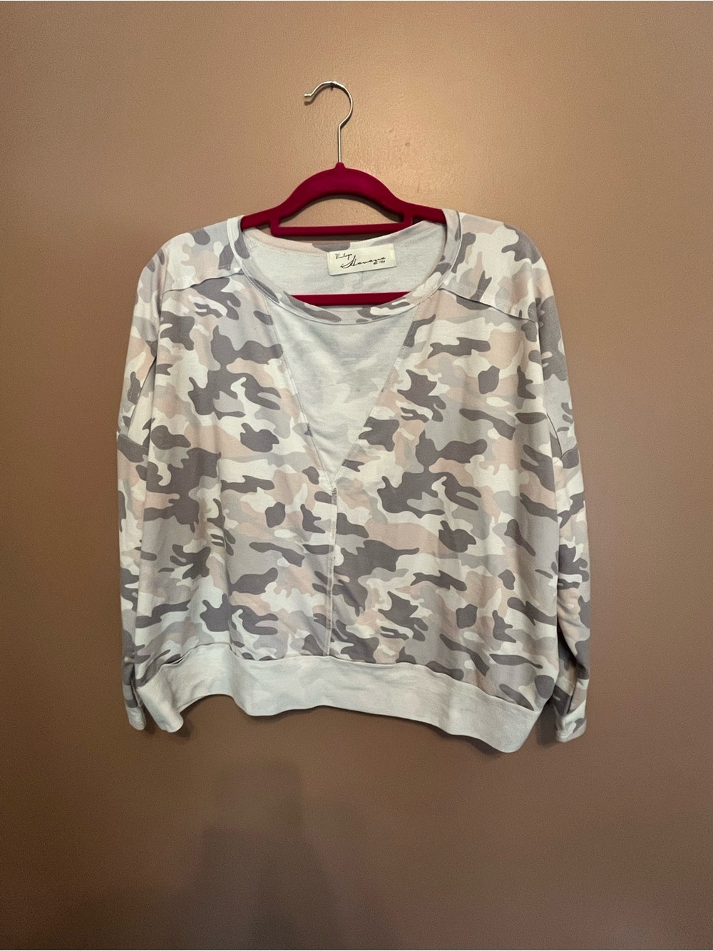 Vintage Havana Camo Pullover Sweater - Light Gray & Beige
